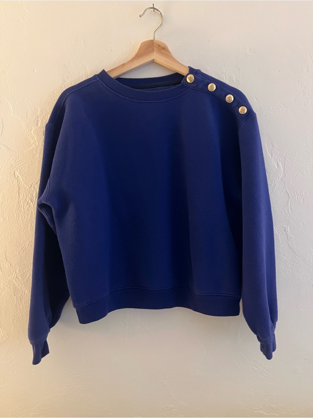 J. Crew Women's Cobalt Blue Shoulder-Button Pullover Sweatshirt